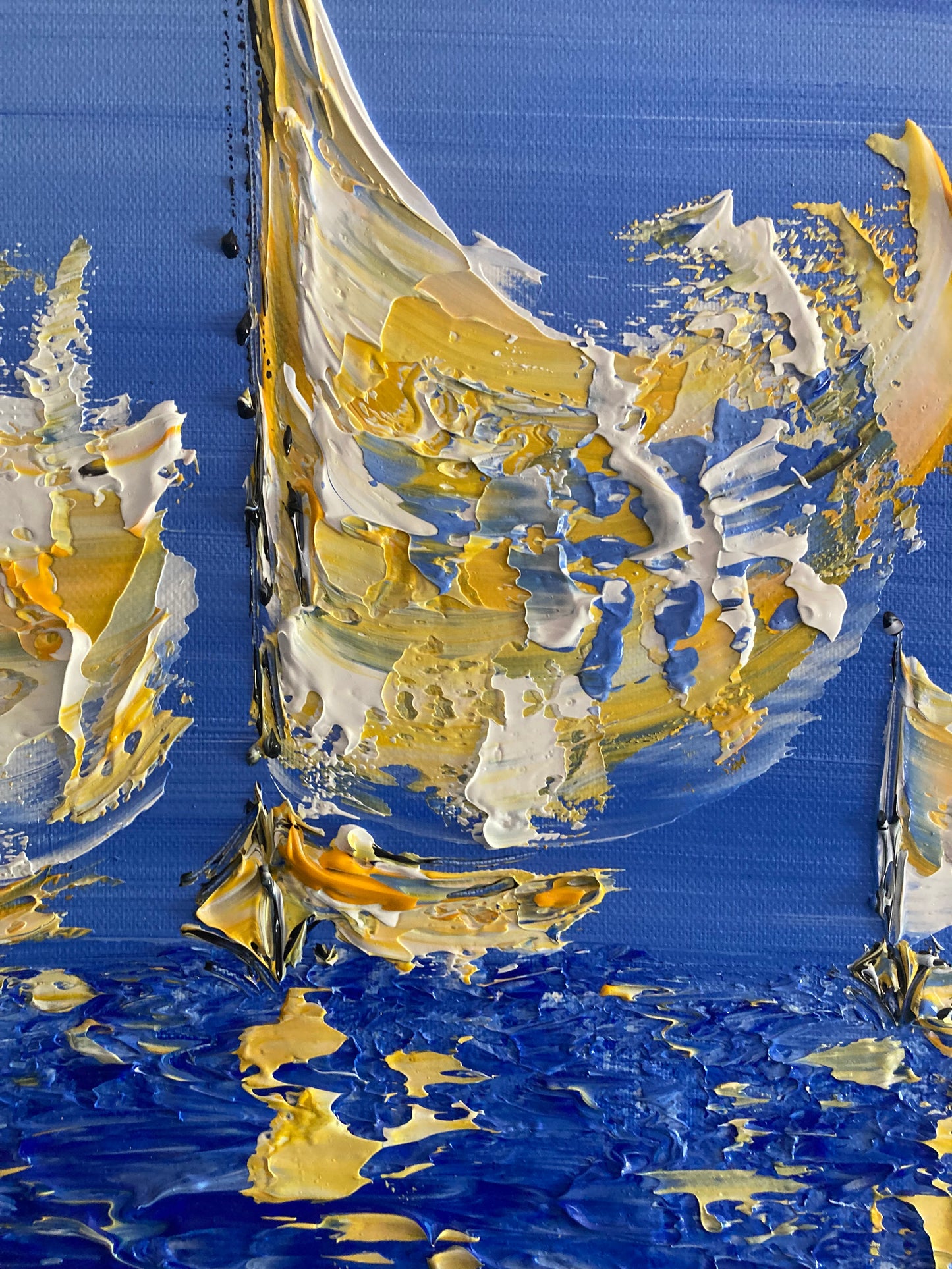 Tableau Peinture Voiliers Marine - Spatule Reliefs - Toile Originale 30x60cm