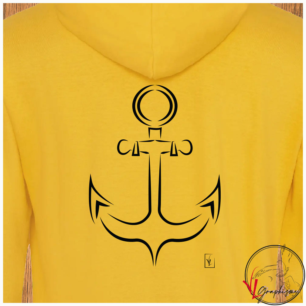 Ancre marine Sweat couleur jaune à personnaliser avec un texte côté coeur Graphisme Virginie Linard ©