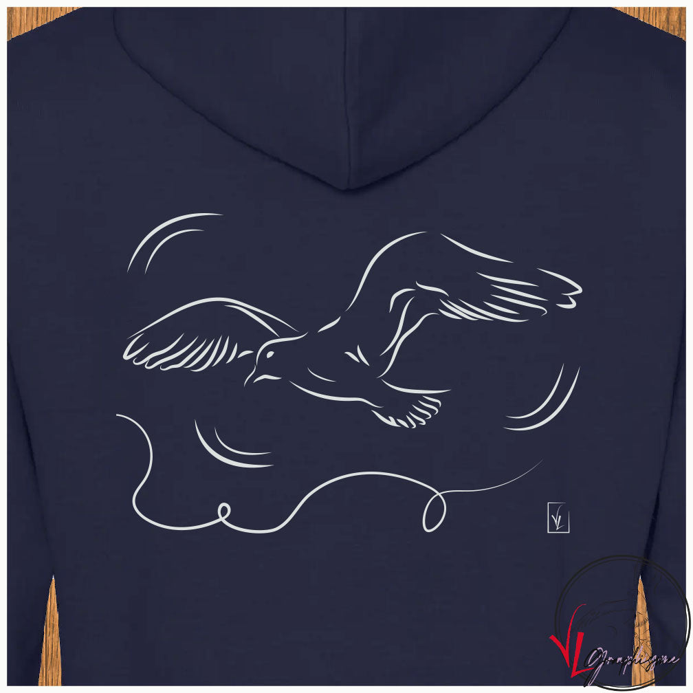 Graphisme d'une colombe sur Sweat bleu foncé à personnaliser avec un texte côté coeur