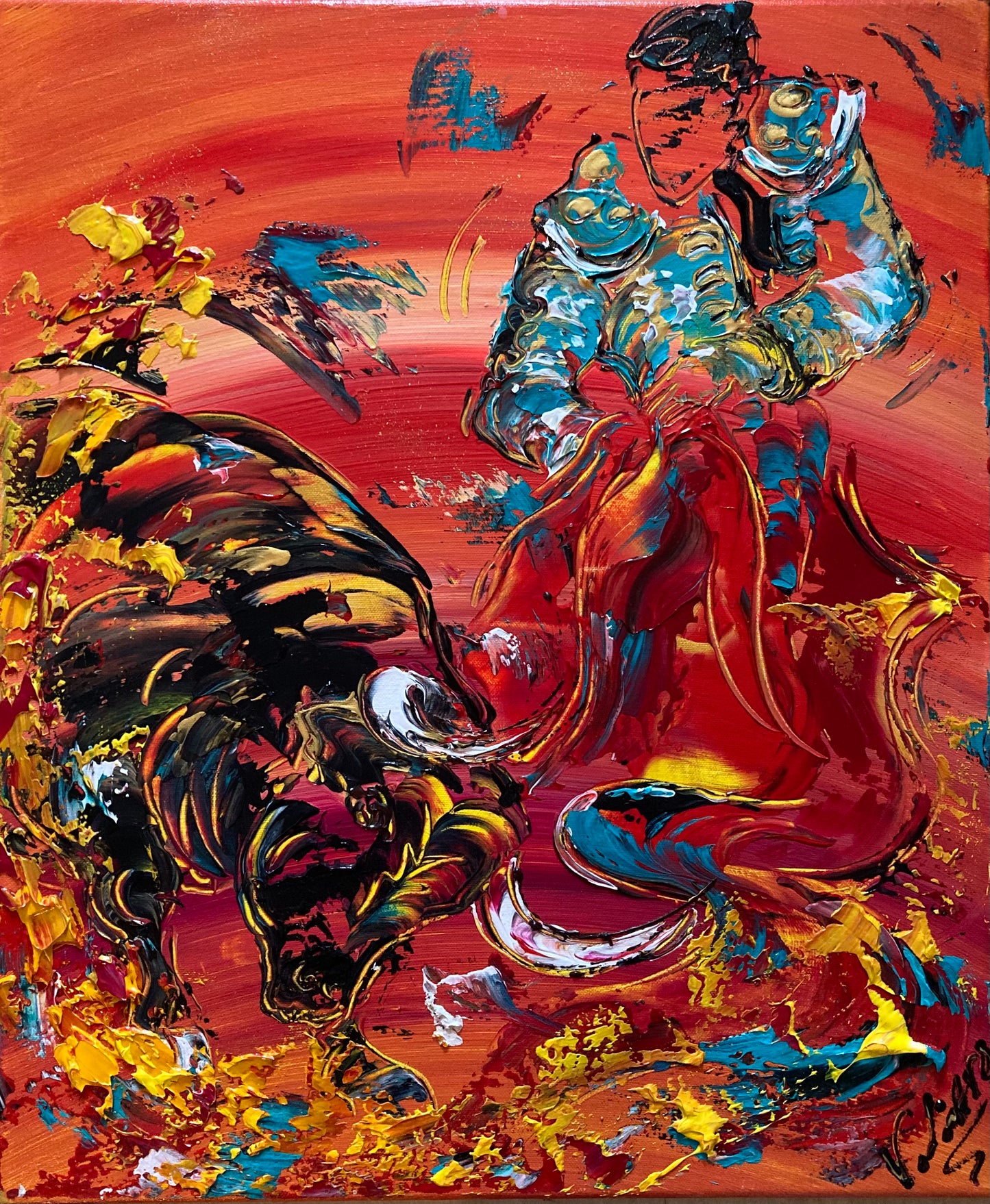 Corrida tauromachie - Peinture sur toile 55x46cm