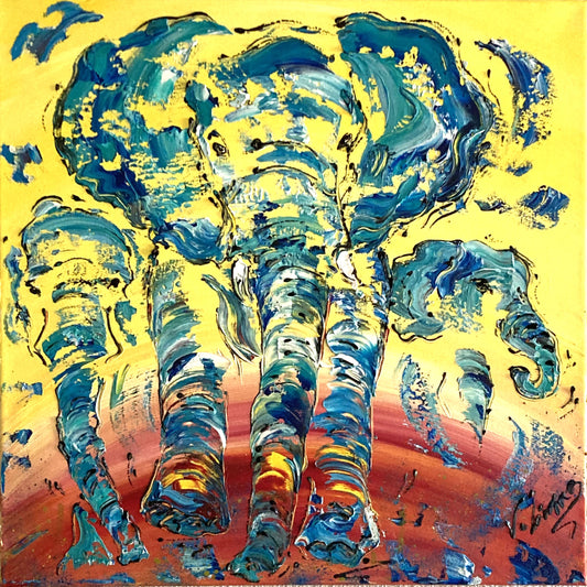 Tableau éléphants peinture sur toile 50x50 cm virginie Linard ©