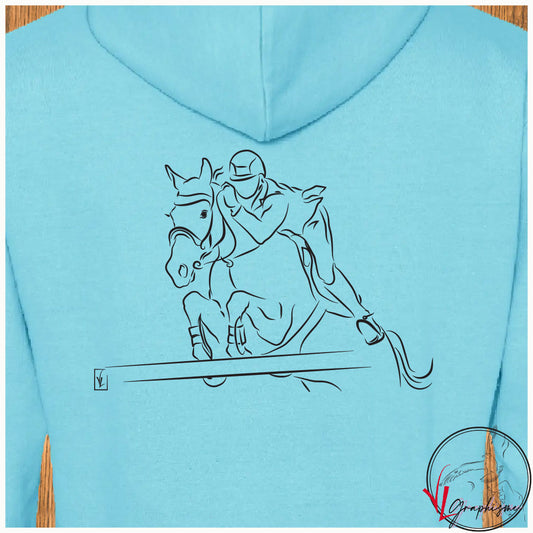 Cheval Equitation Saut Sweat-shirt bleu personnalisé - Création VLGraphisme Virginie Linard ©