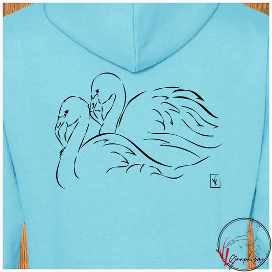 sweat turquoise graphisme flamants roses duo