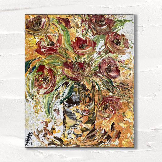 Bouquet fleurs oranges  - Peinture sur toile 46x38cm