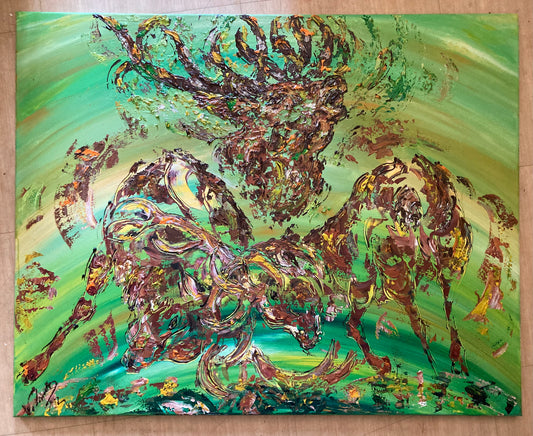 Combat de cerfs - Peinture sur toile 80x100cm