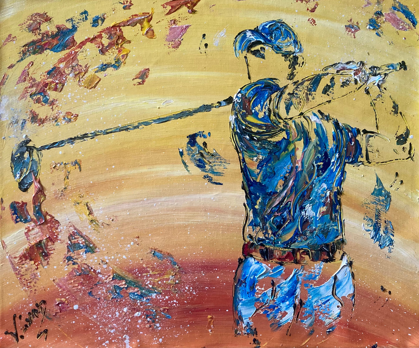 Golf swing peinture sur toile 55x46 cm