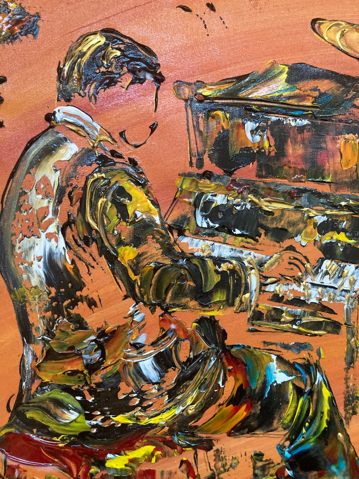 Musiciens guitare piano batterie - Peinture sur toile 73x60 cm