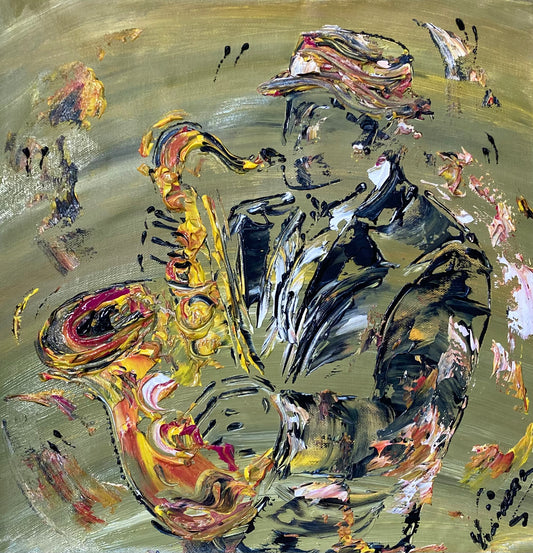 Musicien saxophoniste musique saxophone - peinture de 40x40 cm