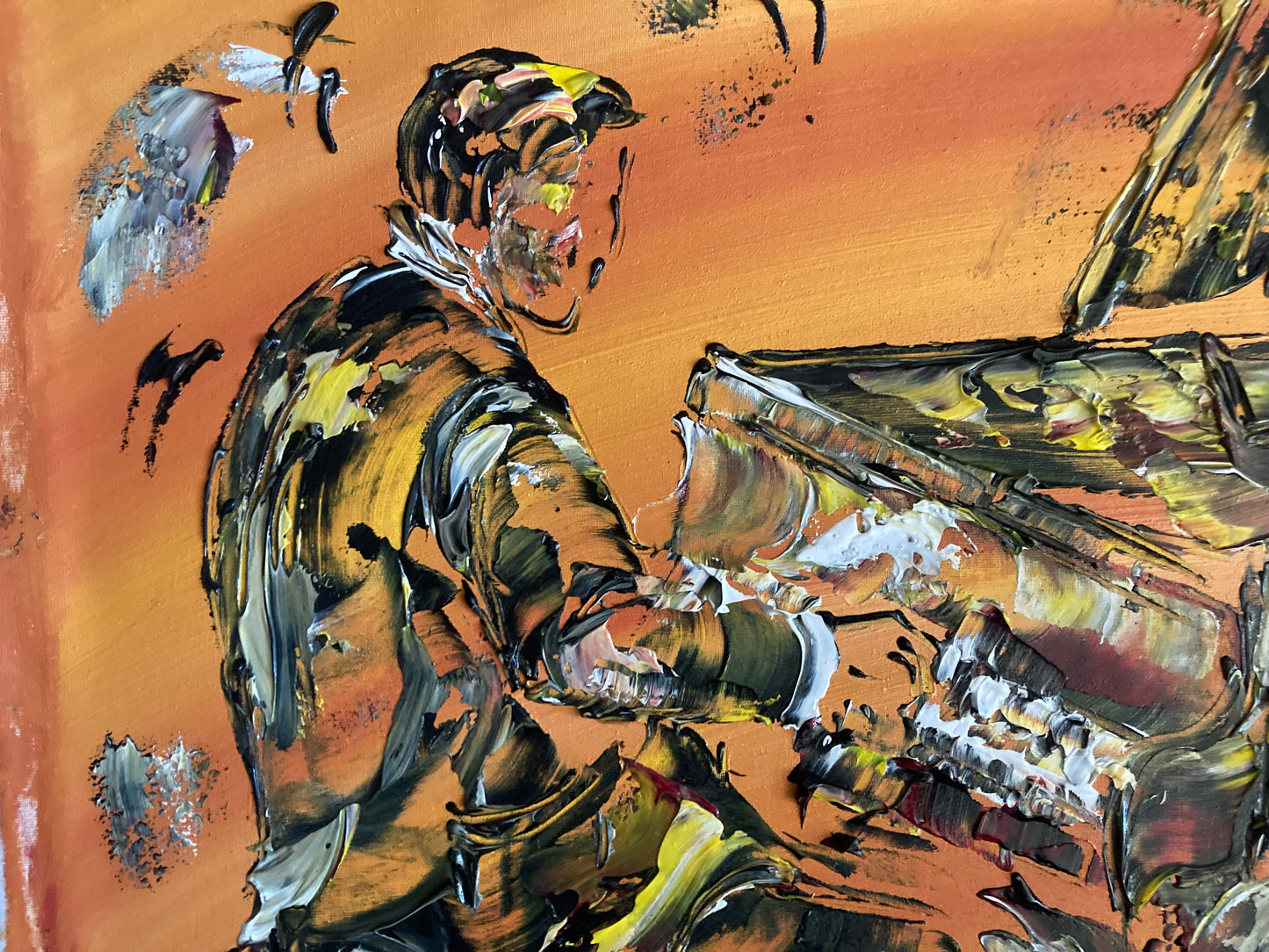 Musiciens guitare et piano - Peinture sur toile 73x60 cm