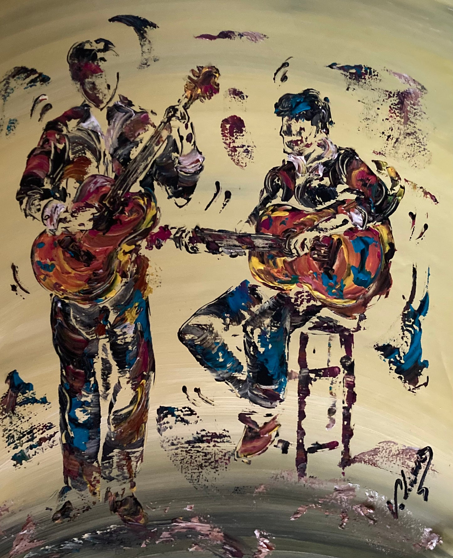 Guitaristes - Peinture sur toile 55x46 cm