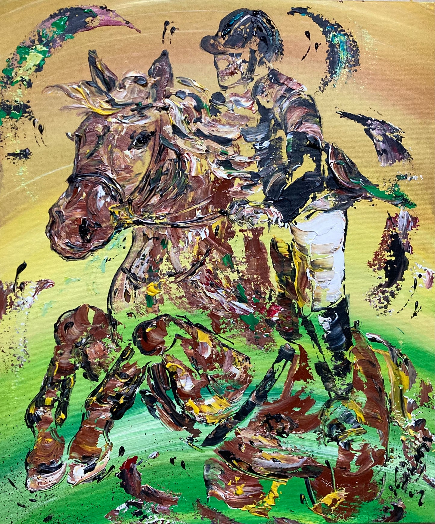 Équitation- Peinture sur toile 55x46 cm