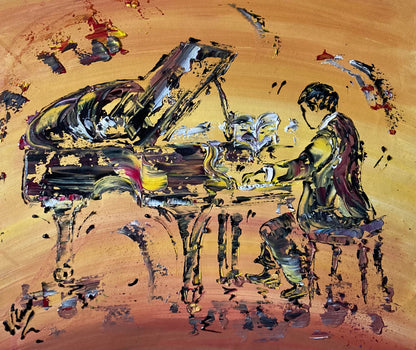 Musique Pianiste - Peinture sur toile 55x46 cm