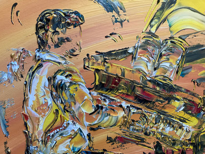 Musiciens guitare et piano - Peinture sur toile 73x60 cm