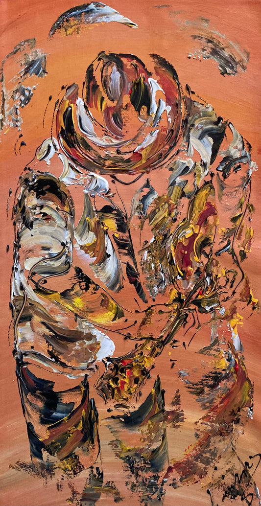 Tableau Peinture Guitariste Musicien - Spatule Reliefs - Toile Originale 30x60cm