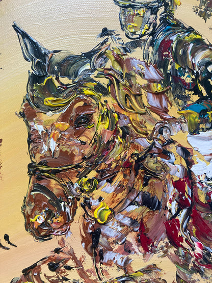 équitation Cheval - Peinture sur toile 30x60cm