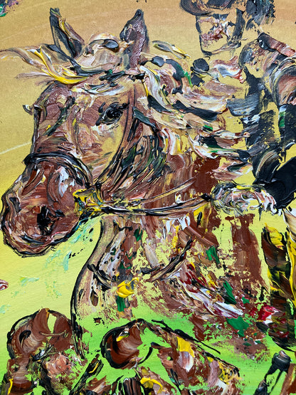 Équitation- Peinture sur toile 55x46 cm