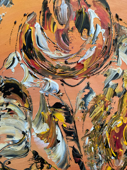 Tableau Peinture Guitariste Musicien - Spatule Reliefs - Toile Originale 30x60cm