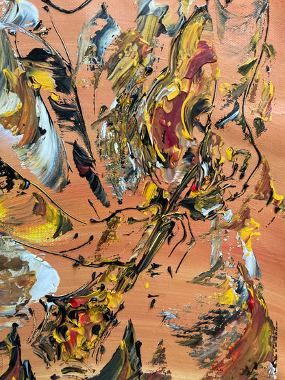 Tableau Peinture Guitariste Musicien - Spatule Reliefs - Toile Originale 30x60cm