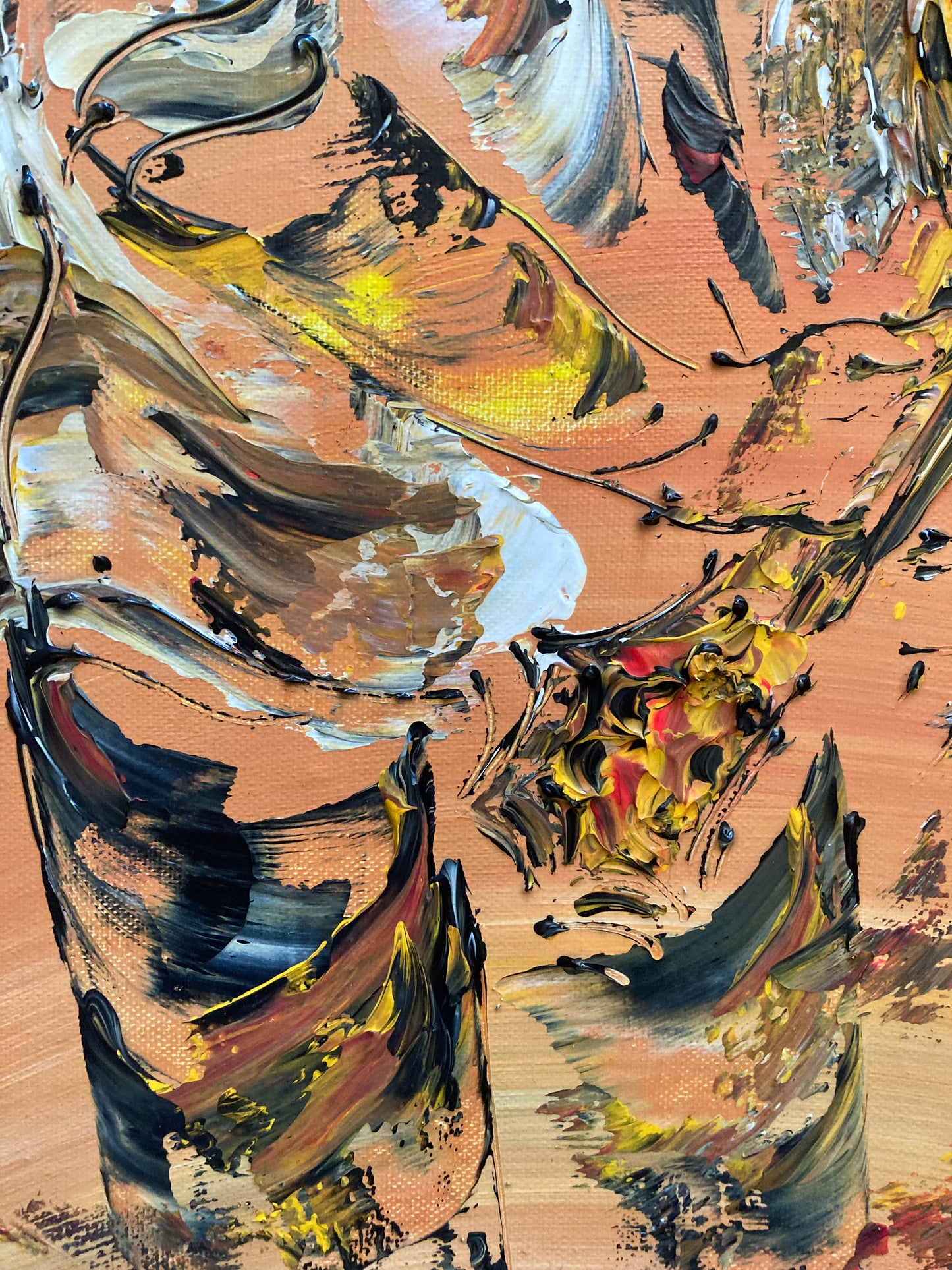 Tableau Peinture Guitariste Musicien - Spatule Reliefs - Toile Originale 30x60cm