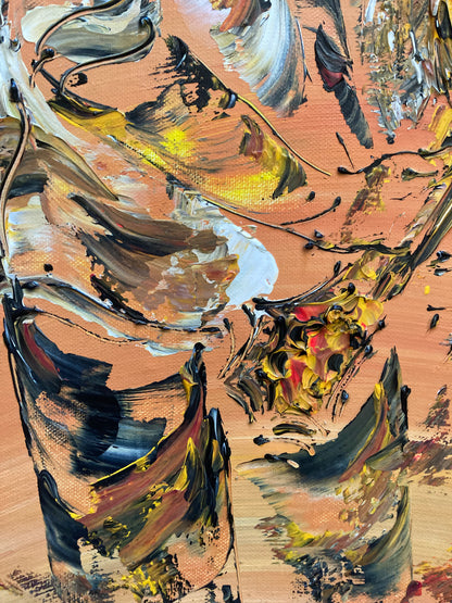 Tableau Peinture Guitariste Musicien - Spatule Reliefs - Toile Originale 30x60cm