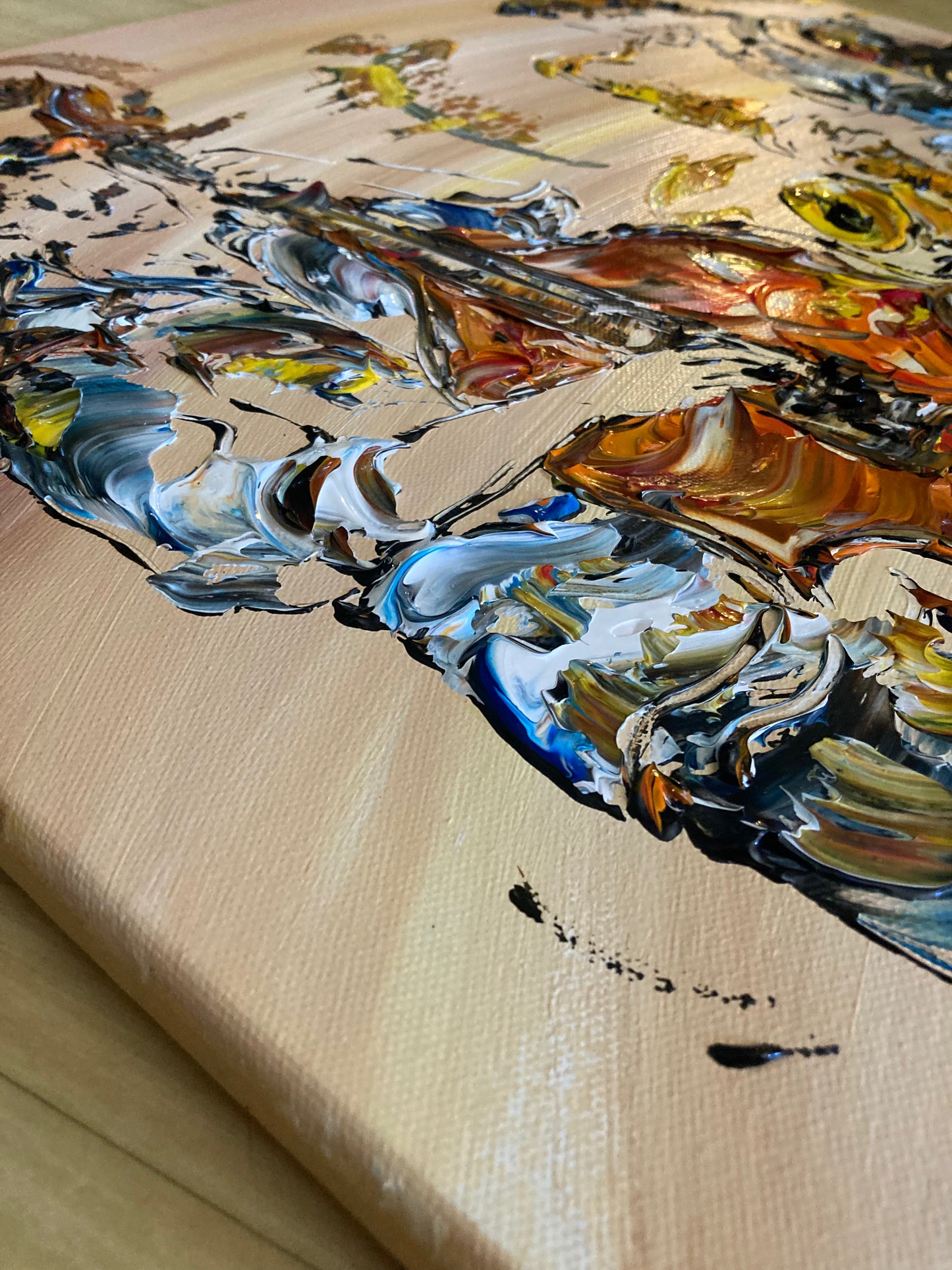 Tableau duo Saxophone Contrebasse  50x61cm - Peinture originale sur Toile - VGL©