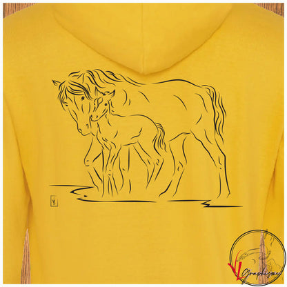 Jument et Poulain Sweat-shirt jaune personnalisé Création VLGraphisme Virginie Linard ©