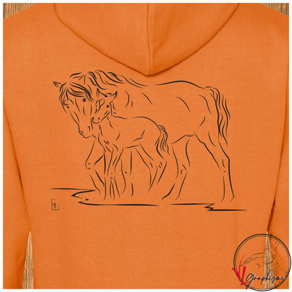 Jument et Poulain Sweat-shirt orange personnalisé Création VLGraphisme Virginie Linard ©