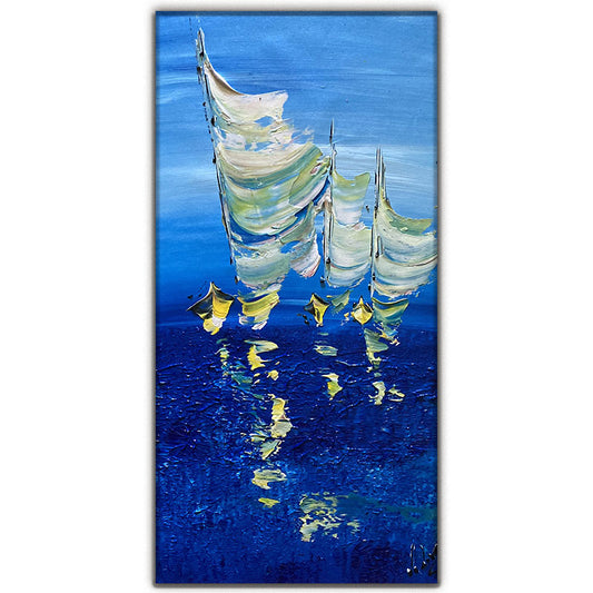 Tableau Marine voiliers peinture sur toile 30x60 detail1 virginie Linard ©