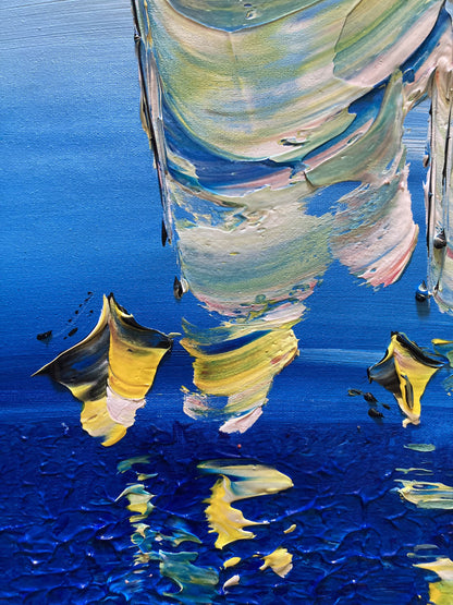 Tableau Marine voiliers peinture sur toile 30x60 detail2 virginie Linard ©