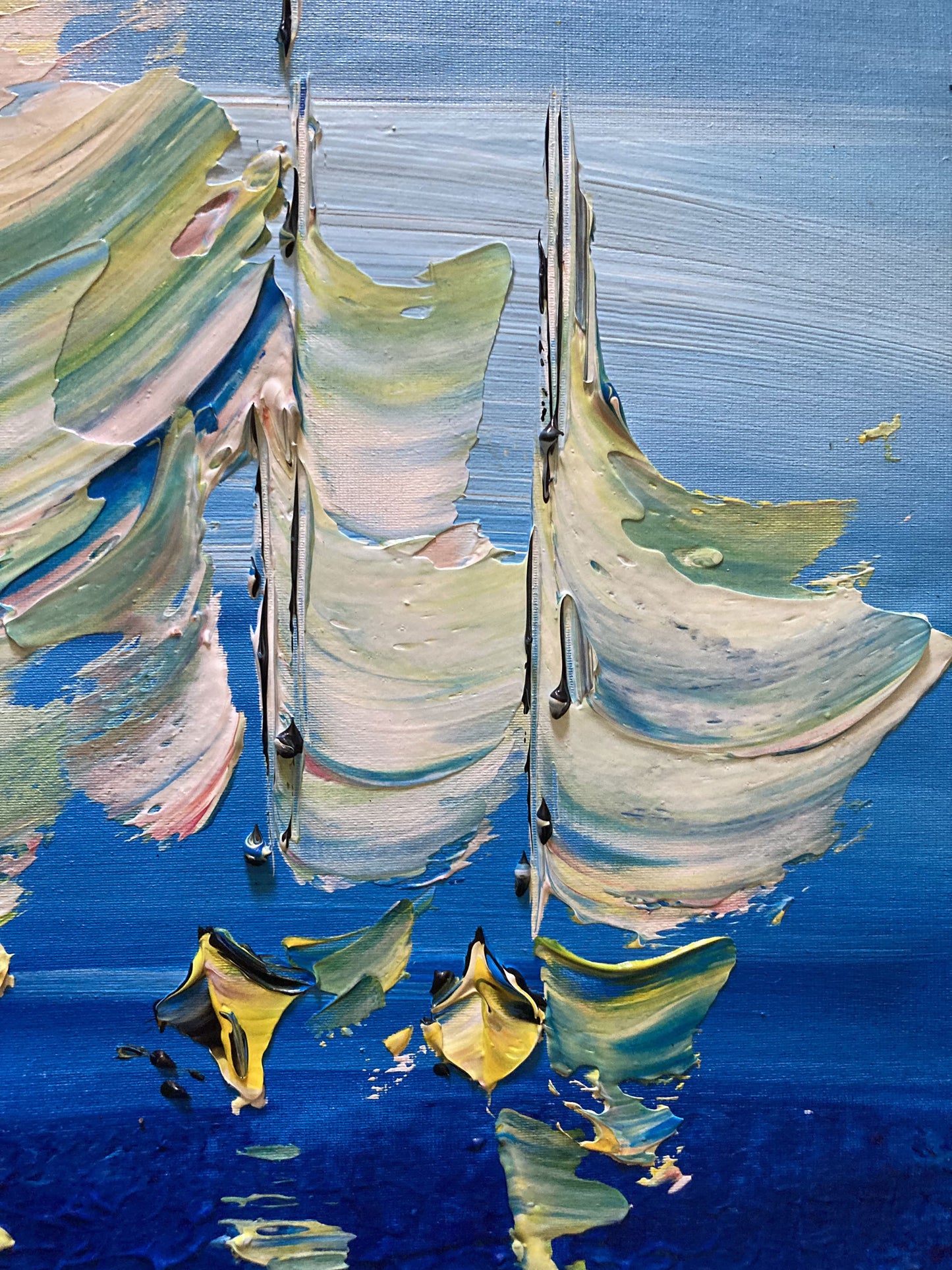Tableau Marine voiliers peinture sur toile 30x60 detail4 virginie Linard ©