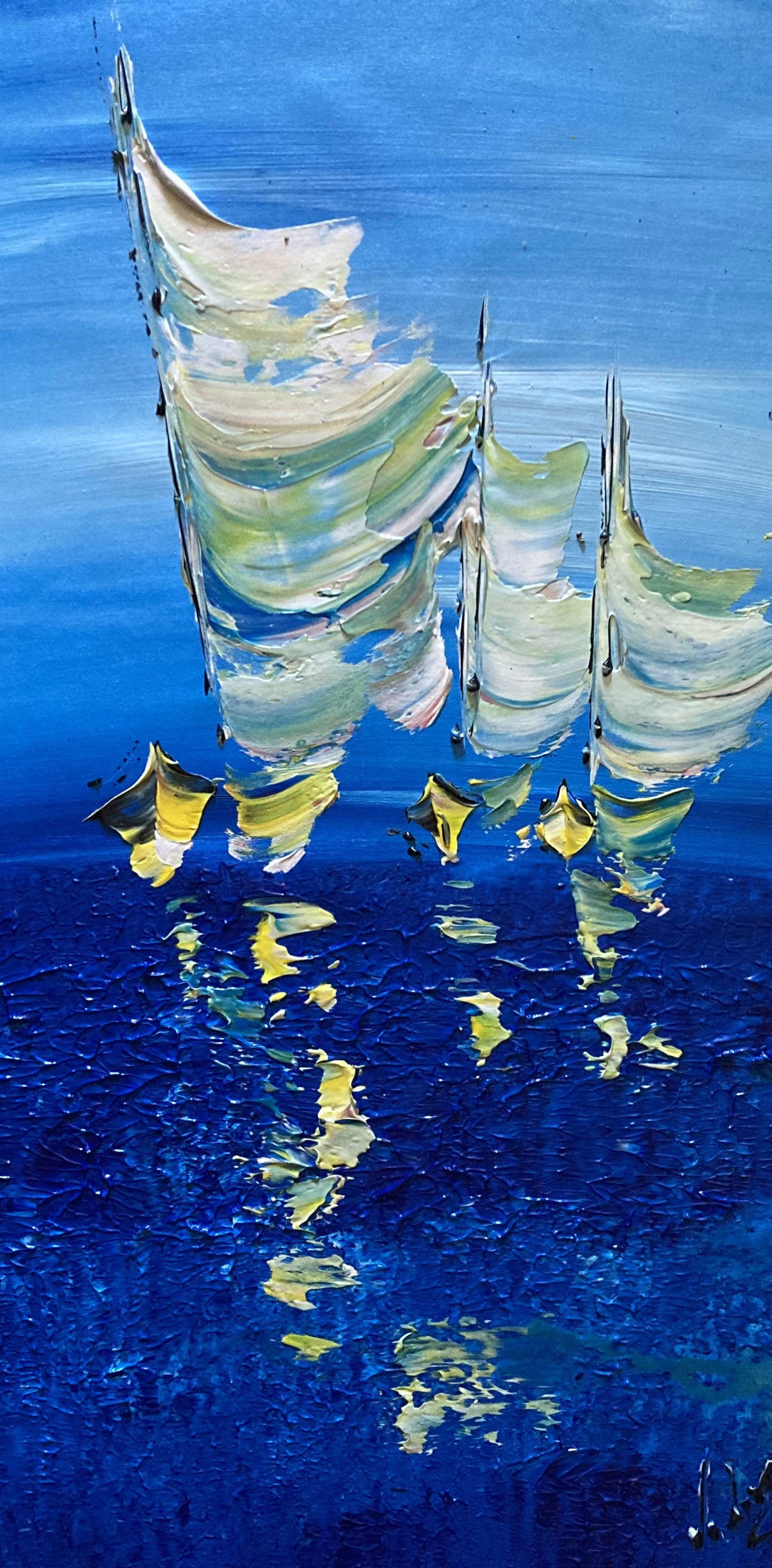 Tableau Marine voiliers peinture sur toile 30x60 virginie Linard ©