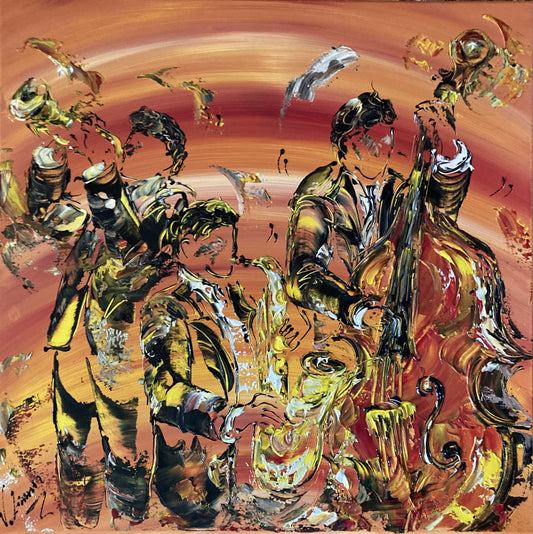 Tableau Musiciens Jazz peinture sur toile 60x60 virginie Linard ©