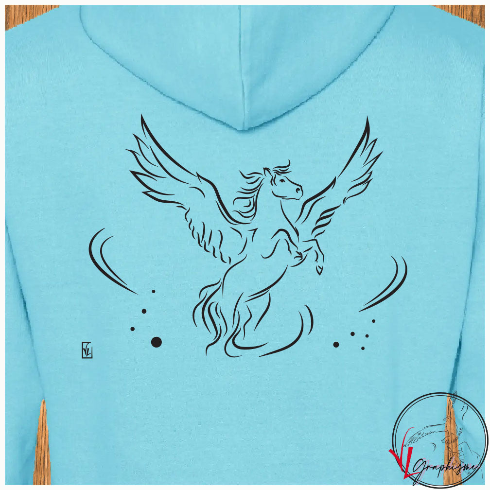 Cheval Pégase Sweat-shirt bleu personnalisé Création VLGraphisme Virginie Linard ©