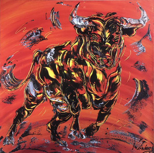 Tableau taureau espagnole, toile corrida tauromachie format 80x80cm