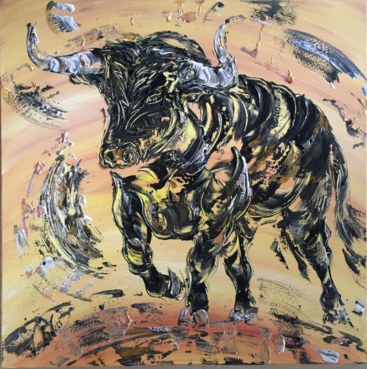 Tableau taureau, peinture à la main taureau espagnole corrida format 80x80cm