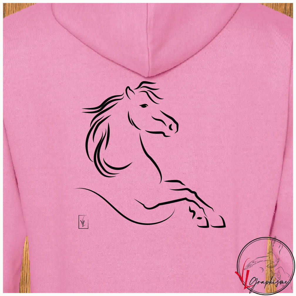 Cheval cabré Sweat-shirt rose personnalisé Création VLGraphisme Virginie Linard ©