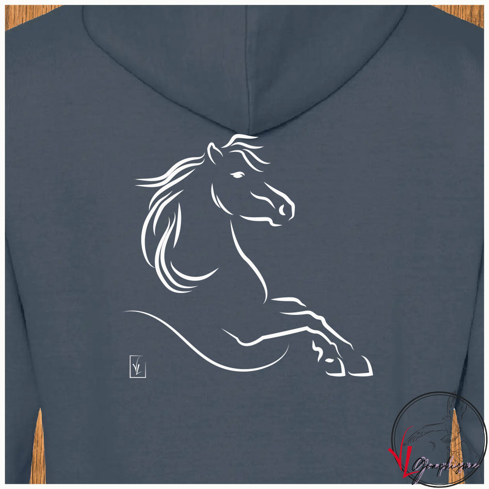 Cheval cabré Sweat-shirt bleu personnalisé Création VLGraphisme Virginie Linard ©