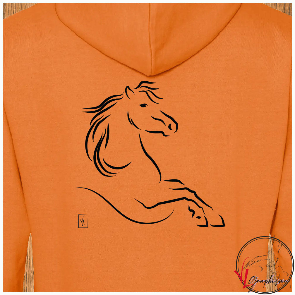 Cheval cabré Sweat-shirt orange personnalisé Création VLGraphisme Virginie Linard ©