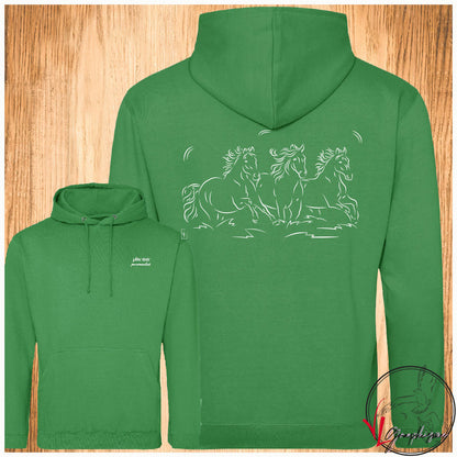 Troupeau chevaux Sweat-shirt vert personnalisé Création VLGraphisme Virginie Linard ©