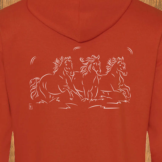 Troupeau chevaux Sweat-shirt orange personnalisé Création VLGraphisme Virginie Linard ©