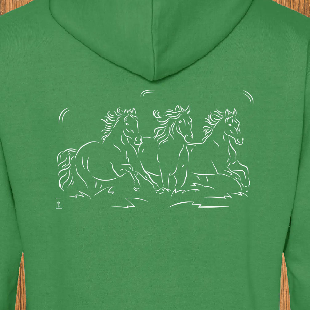 Troupeau chevaux Sweat-shirt vert personnalisé Création VLGraphisme Virginie Linard ©