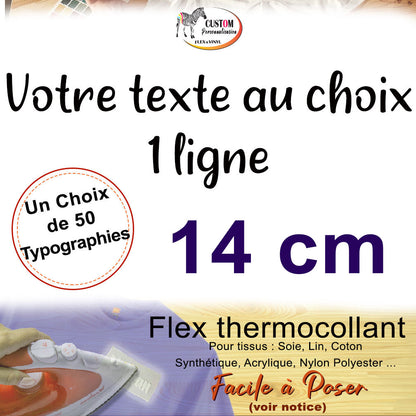 Flex thermocollant personnalisé nom phrase plusieurs couleurs 14 cm