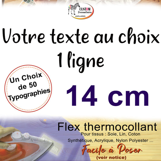 Flex thermocollant personnalisé nom phrase plusieurs couleurs 14 cm