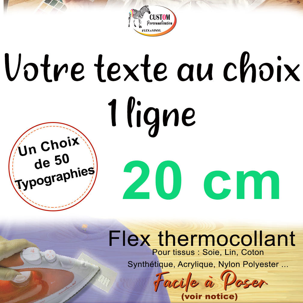 Flex thermocollant personnalisé nom phrase plusieurs couleurs 20 cm