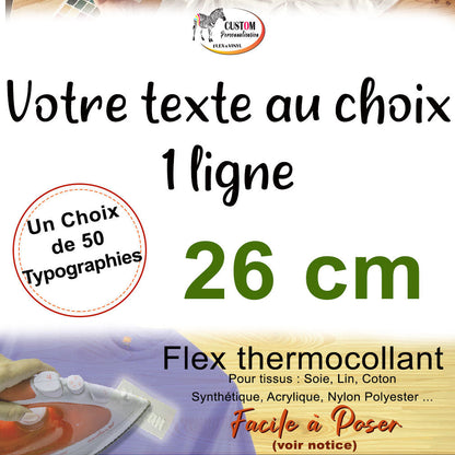 Flex thermocollant personnalisé nom phrase plusieurs couleurs 26 cm