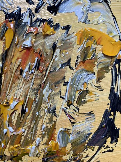 Tableau musiciens accordéoniste et guitariste. Peinture sur toile format 30x40cm. Signée Virginie Linard ©. Détail.