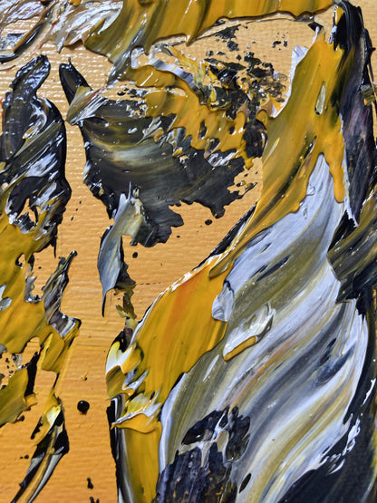 Tableau musiciens accordéoniste et guitariste. Peinture sur toile format 30x40cm. Signée Virginie Linard ©. Détail.