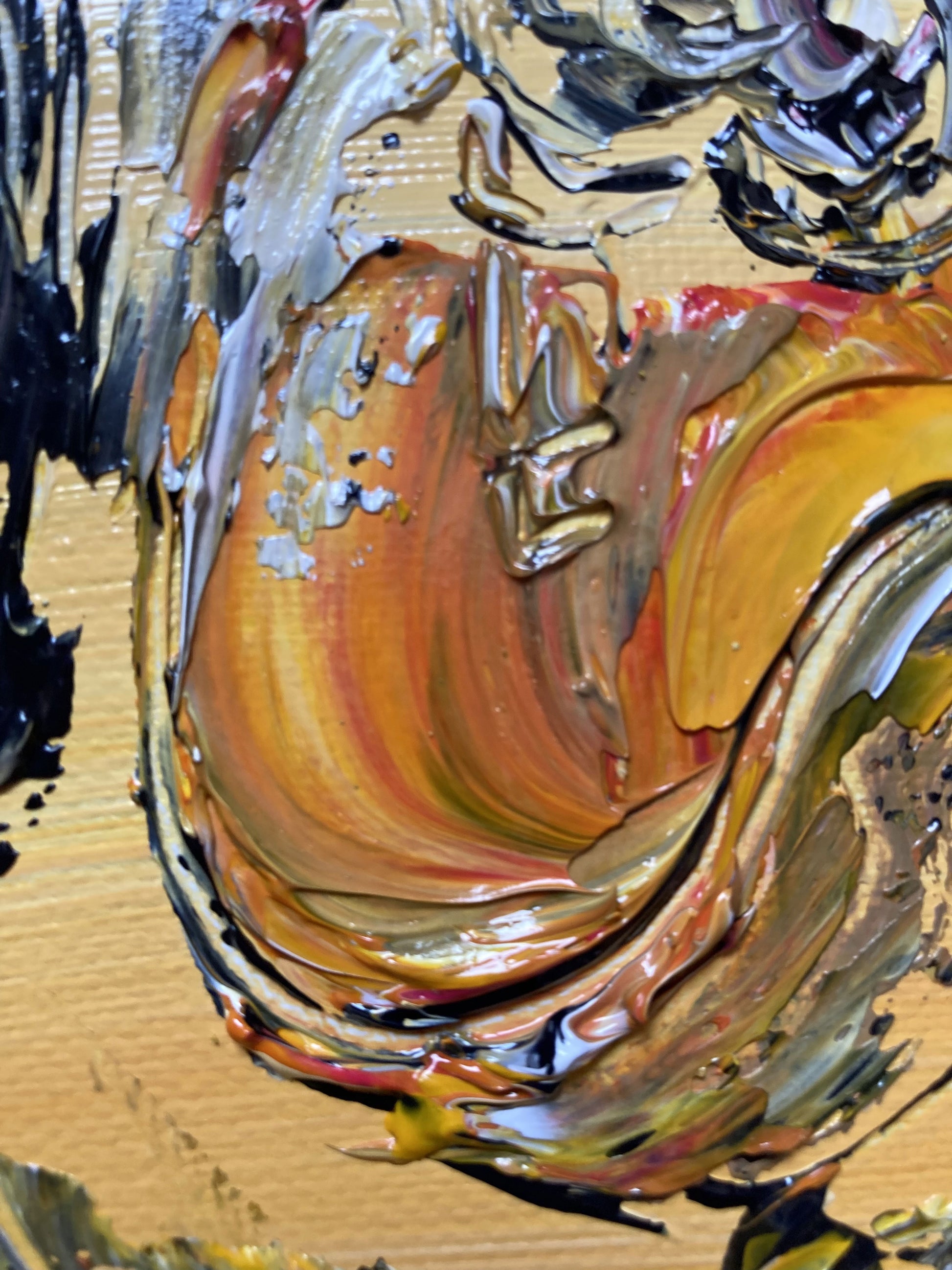 Tableau musiciens accordéoniste et guitariste. Peinture sur toile format 30x40cm. Signée Virginie Linard ©. Détail.