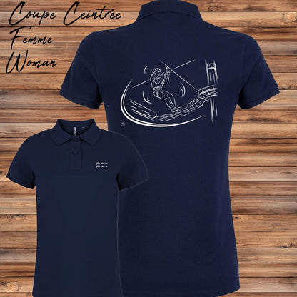 Polo bleu femme accrobranche personnalisable - Design exclusif Virginie Linard

