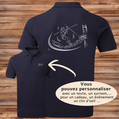Polo bleu homme accrobranche - Idée cadeau personnalisé moniteurs aventure

